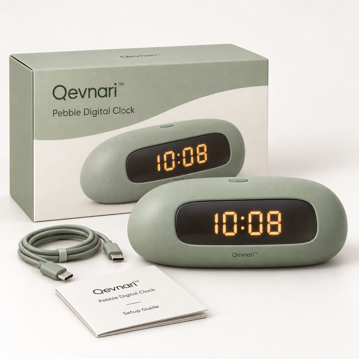 Qevnari™ Pebble Digital Clock — Sage