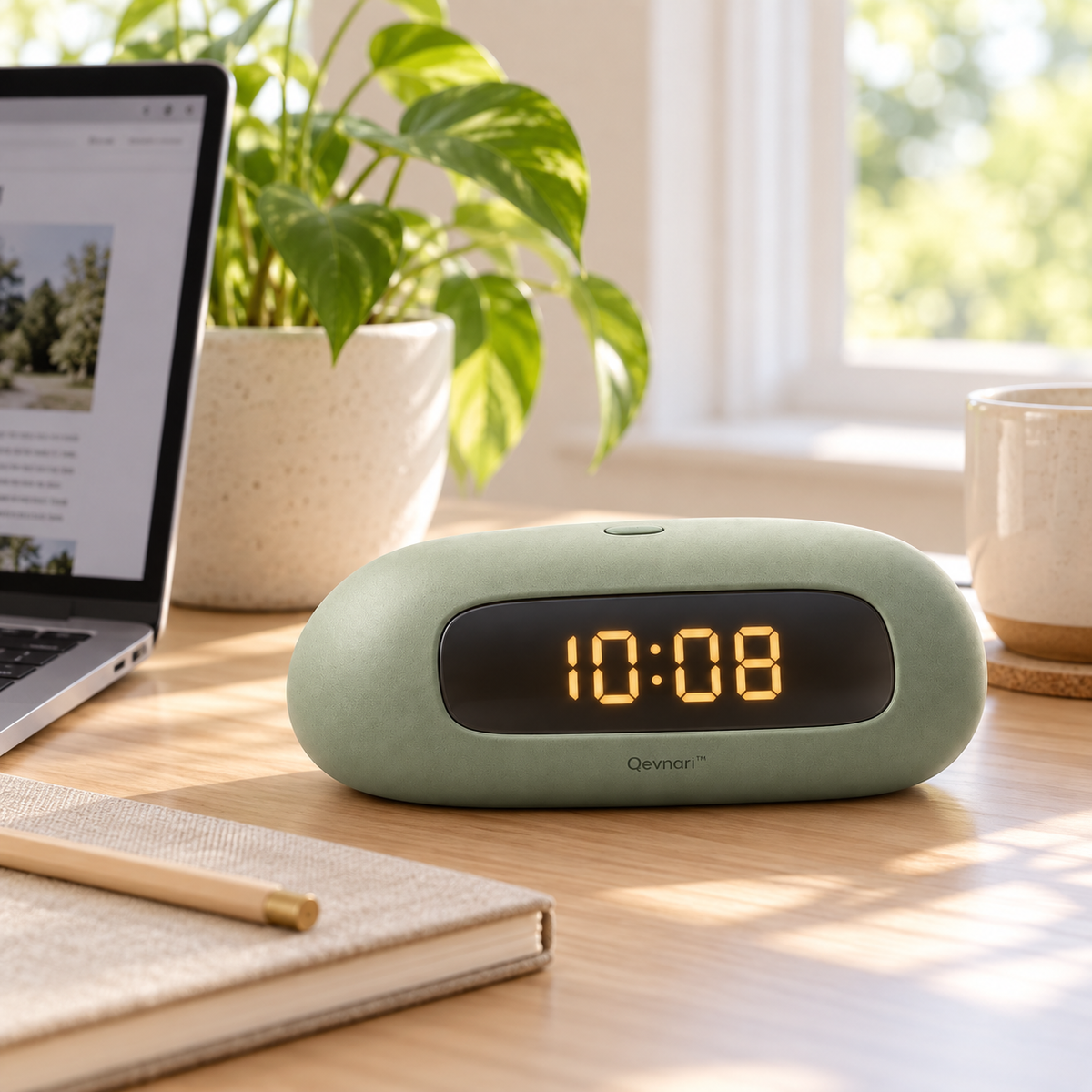 Qevnari™ Pebble Digital Clock — Sage