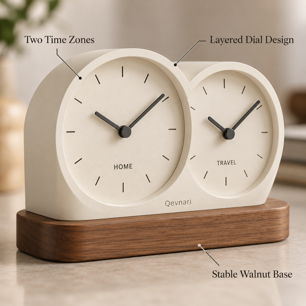 Qevnari™ Twin-Time Desk Clock