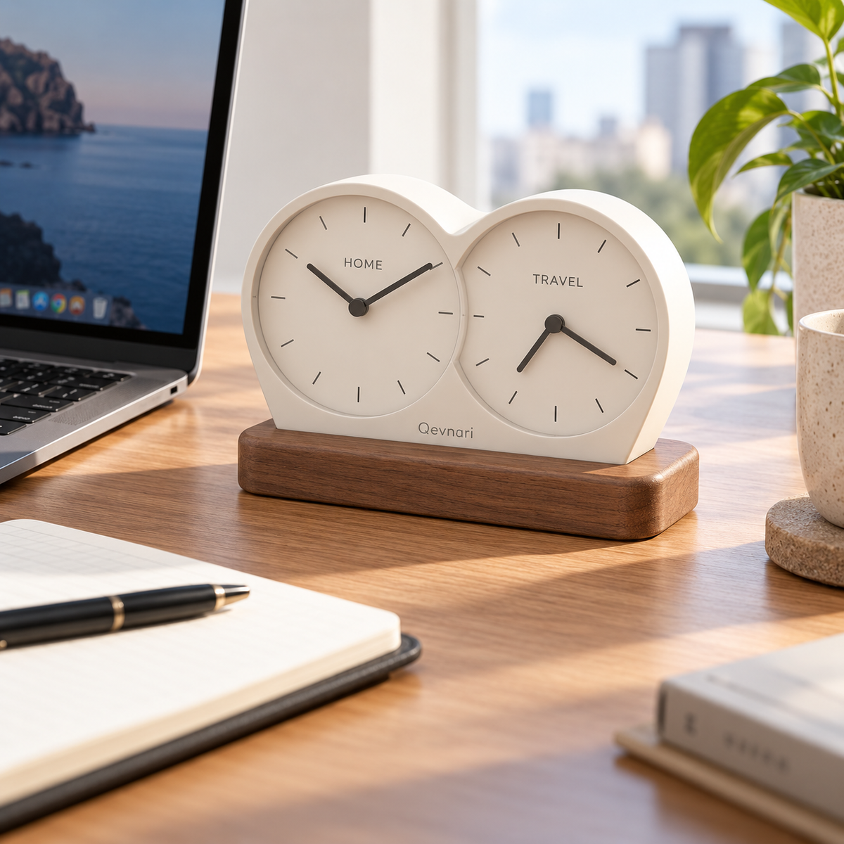 Qevnari™ Twin-Time Desk Clock