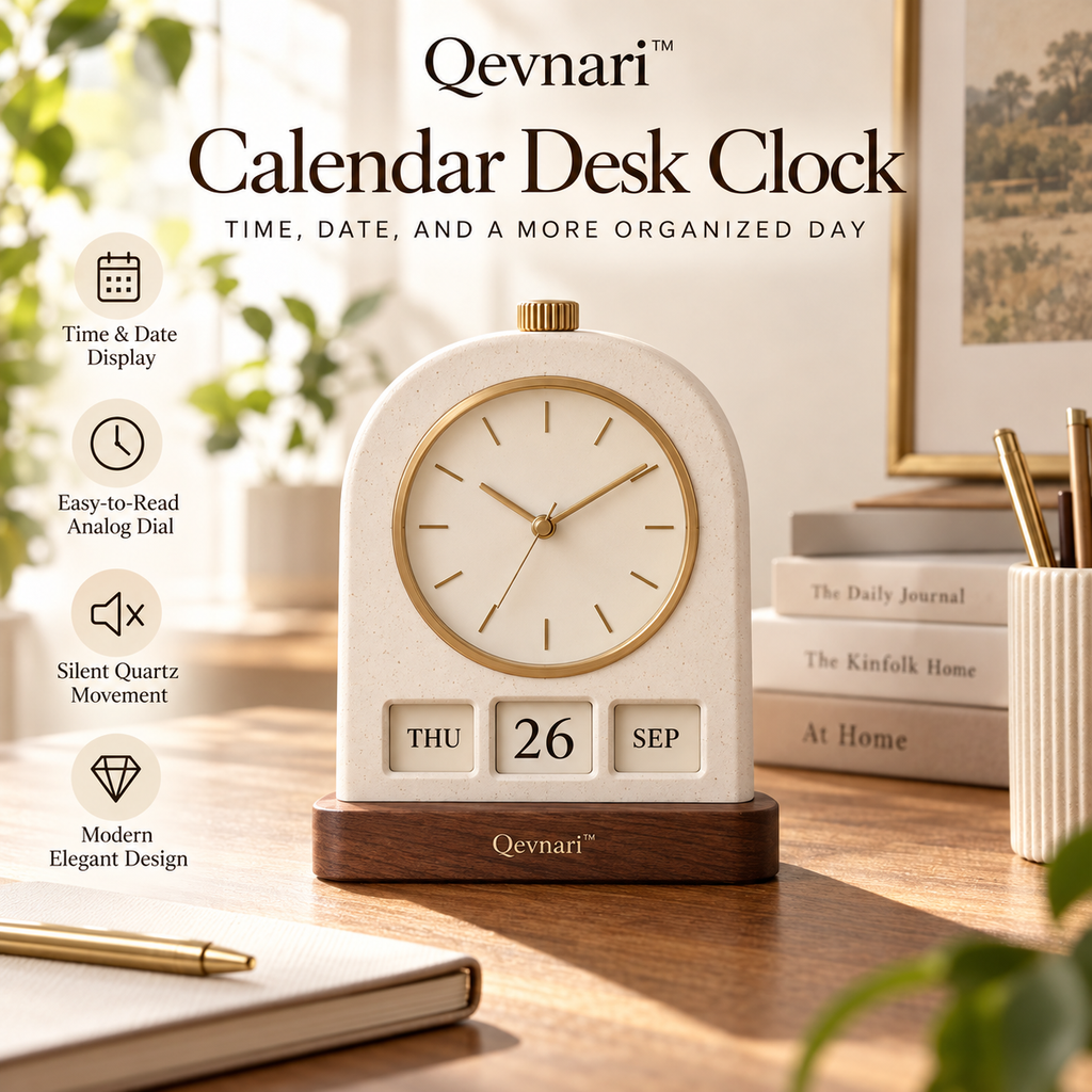 Qevnari™ Calendar Desk Clock