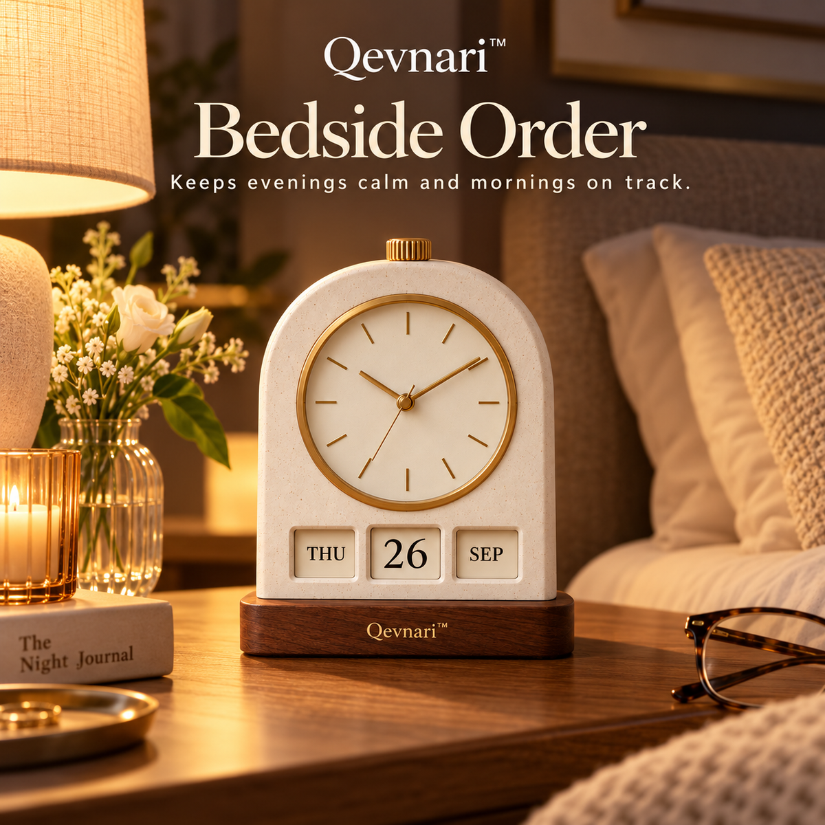 Qevnari™ Calendar Desk Clock
