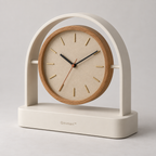 Qevnari™ Arc Desk Clock — Warm Oak