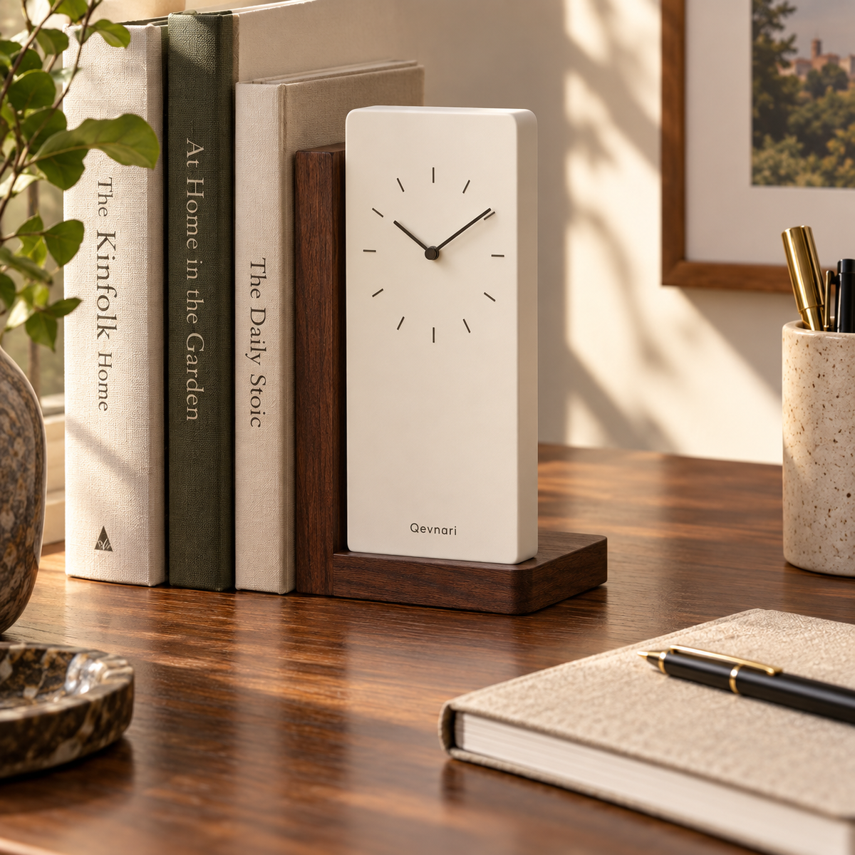Qevnari™ Bookend Desk Clock