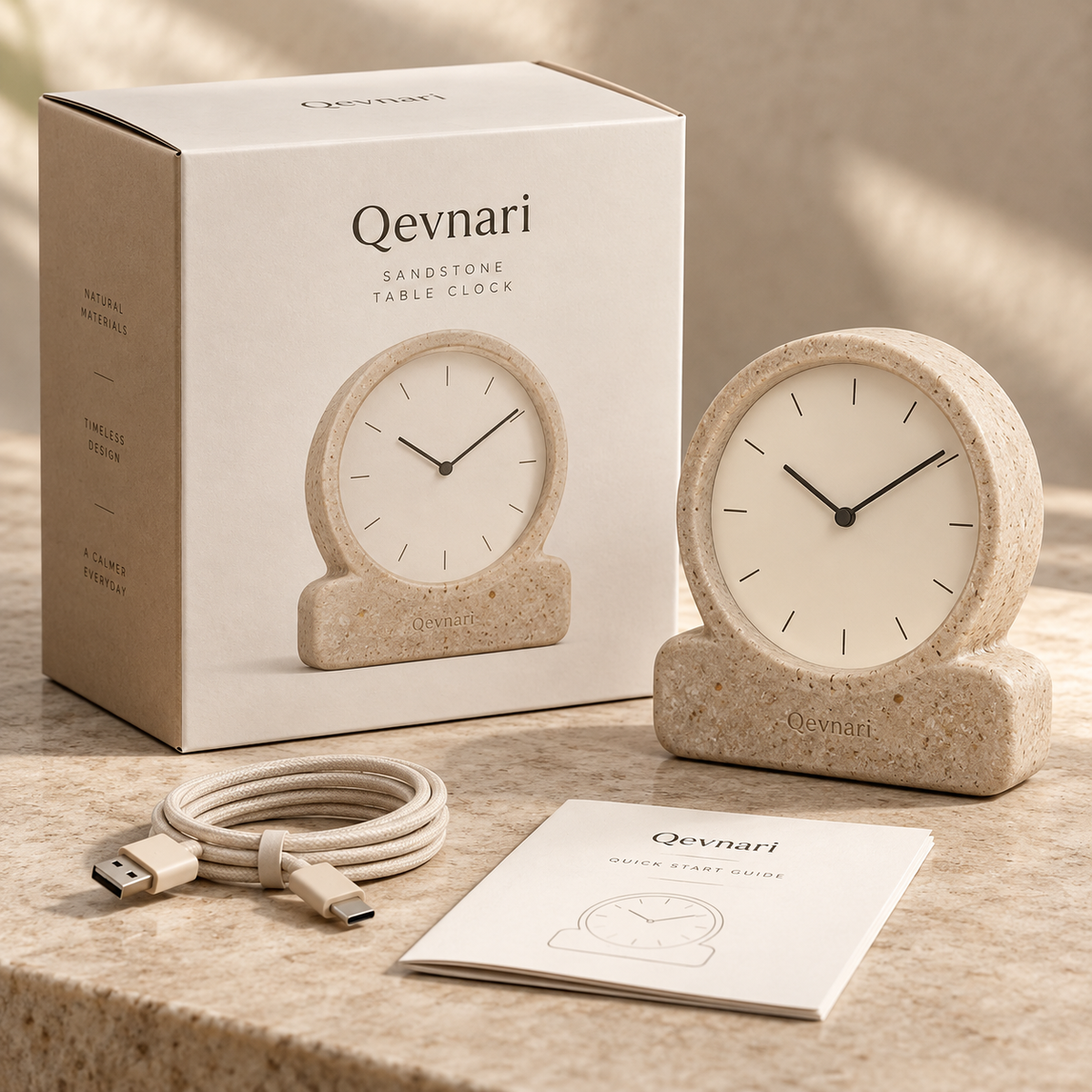 Qevnari™ Sandstone Table Clock