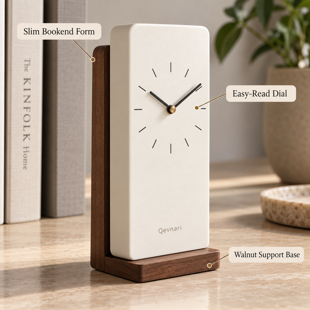 Qevnari™ Bookend Desk Clock